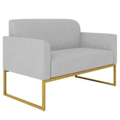 Poltrona Namoradeira 2 Lugares Dourada S10 Suede Cinza