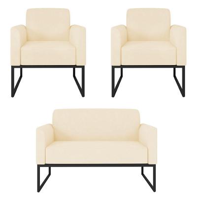Kit Namoradeira E 2 Poltronas Preta Suede Bege