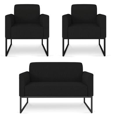Kit Namoradeira E 2 Poltronas Preta Linho Preto
