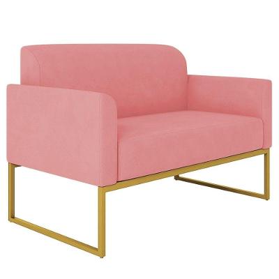Poltrona Namoradeira 2 Lugares Dourada S17 Suede Rosê