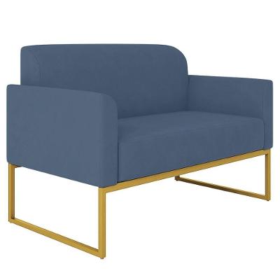 Poltrona Namoradeira 2 Lugares Dourada Suede Azul Marinho