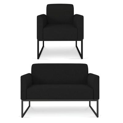 Kit Namoradeira E 1 Poltrona Preta A79 Linho Preto
