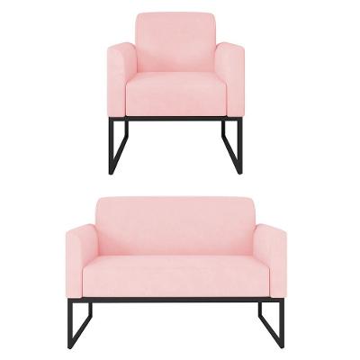 Kit Namoradeira E 1 Poltrona Preta Suede Rosa Bebê