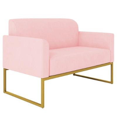 Poltrona Namoradeira 2 Lugares Dourada S19 Suede Rosa Bebê
