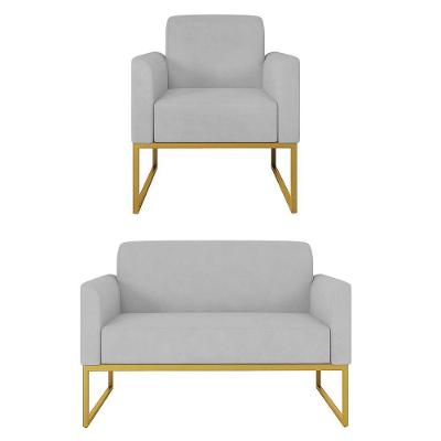 Kit Namoradeira E 1 Poltrona Dourada S10 Suede Cinza