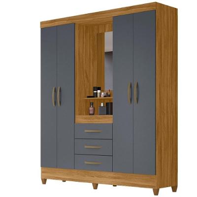 Guarda Roupa 4 Portas Com Espelho 8310 Freijo Cinza Moval Freijo Cinza