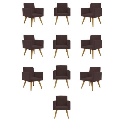 Kit 10 Poltronas Decorativa Nina Balaqui Decor Marrom