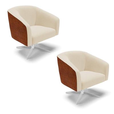 Kit 2 Poltronas Corano Nozes Com Linho Bege A19