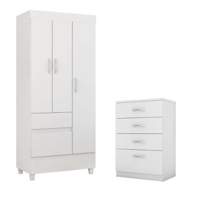Conjunto Quarto Guarda Roupa E Comoda Fabi Branco Rosa