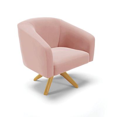 Poltrona Giratória Stella Veludo Base Madeira Ma30 - D'rossi Cor Rose