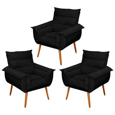 Kit 03 Poltronas Monza Pés Palito Suede Preto
