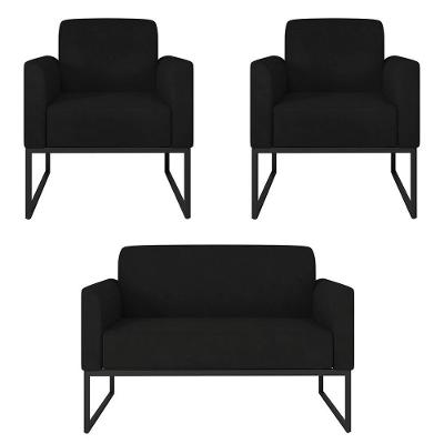 Kit Namoradeira E 2 Poltronas Preta Suede Preto