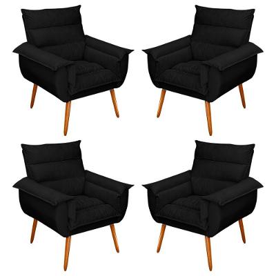 Kit 04 Poltronas Monza Pés Palito Suede Preto