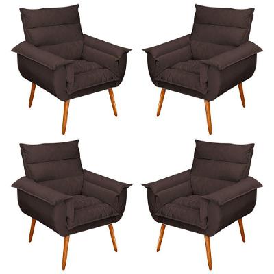 Kit 04 Poltronas Monza Pés Palito Suede Marrom
