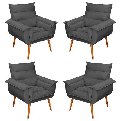 Kit 04 Poltronas Monza Pés Palito Suede Cinza