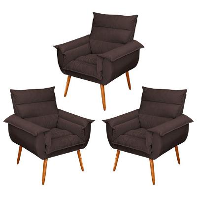 Kit 03 Poltronas Monza Pés Palito Suede Marrom