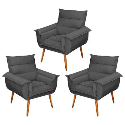 Kit 03 Poltronas Monza Pés Palito Suede Cinza