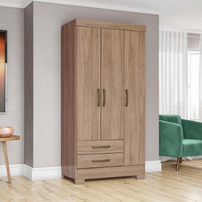 Guarda-Roupa Solteiro 3 Portas 2 Gavetas Be16 Briz Jequitibá Brilho