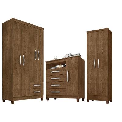 Guarda Roupa Solteiro 4 Portas 2 Gavetas Modena Com Cômoda Sapateira 4 Gavetas 1 Malbec Incorplac