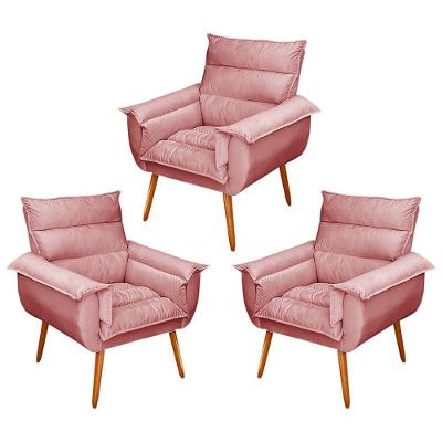 Kit 03 Poltronas Monza Pés Palito Veludo Rosé