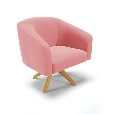 Poltrona Giratória Stella Suede Rosê Base Madeira Ma30