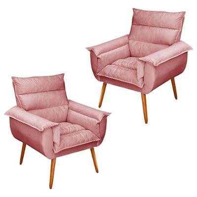 Kit 02 Poltronas Monza Pés Palito Veludo Rosé