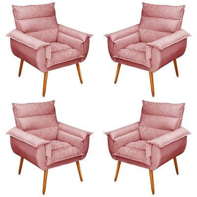 Kit 04 Poltronas Monza Pés Palito Veludo Rosé