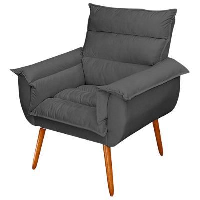 Poltrona Decorativa Monza Pés Palito Suede Cinza