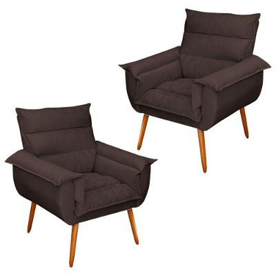 Kit 02 Poltronas Monza Pés Palito Suede Marrom