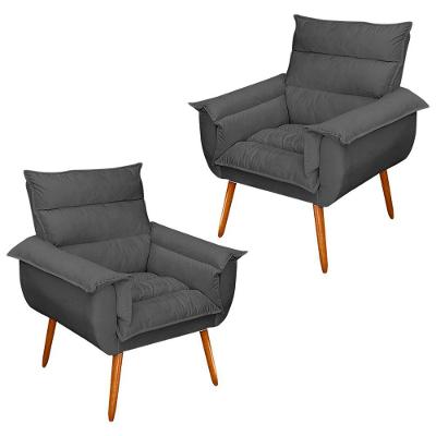 Kit 02 Poltronas Monza Pés Palito Suede Cinza