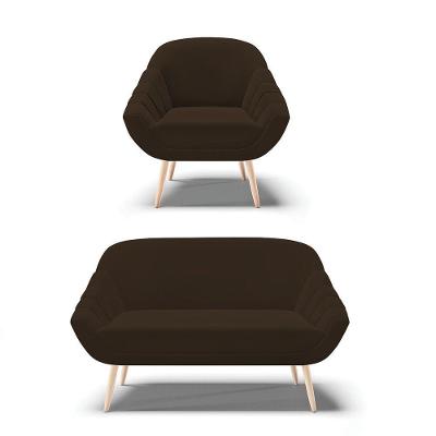 Kit 01 Namoradeira E 01 Poltrona Suede Natural Marrom
