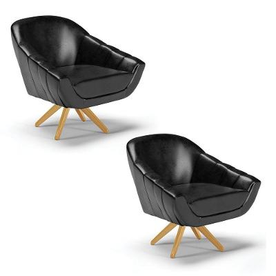 Kit 02 Poltronas Giratória Corano Base Madeira Ma30 Preto