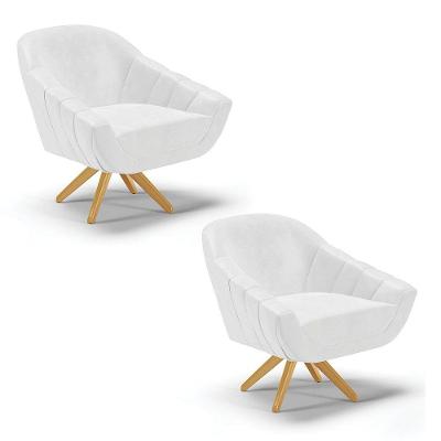 Kit 02 Poltronas Giratória Corano Base Madeira Ma30 Branco