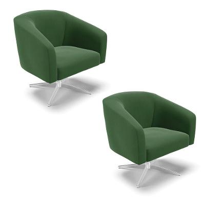 Kit 02 Poltronas Giratória Stella Suede Verde Base Cromada