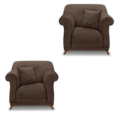Kit 2 Poltronas Veludo Marrom Pés Castanho