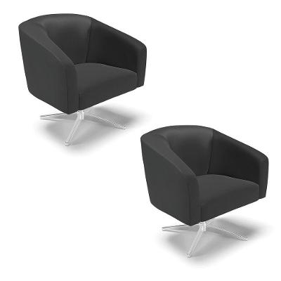 Kit 02 Poltronas Giratória Stella Corino Base Cromada - D'rossi Cor Preto