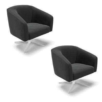 Kit 02 Poltronas Giratória Stella Veludo Base Cromada Preto