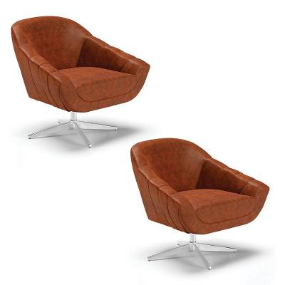 Kit 02 Poltronas Giratória Corano Base Cromada Nozes