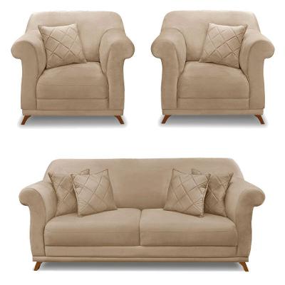 Kit 2 Poltronas E Sofá 2 Lugares 1,60m Pés Castanho Bege