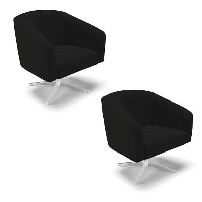 Kit 02 Poltronas Linho Base Cromada A79 Preto