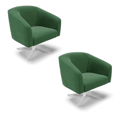 Kit 02 Poltronas Giratória Stella Veludo Base Cromada Verde