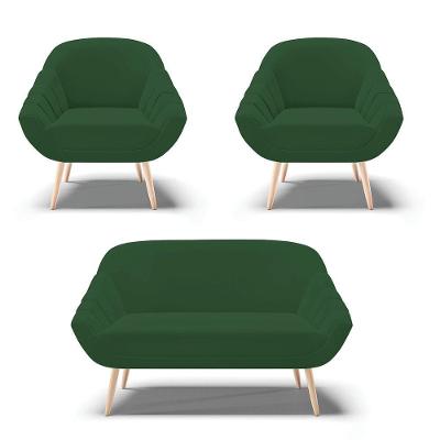 Kit 01 Namoradeira E 02 Poltronas Veludo Natural Verde