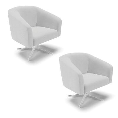Kit 02 Poltronas Linho Base Cromada A05 Cinza