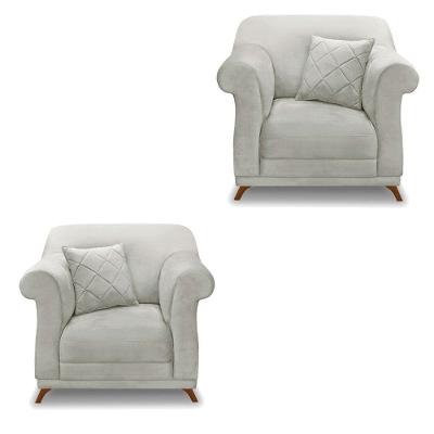 Kit 2 Poltronas Veludo Cinza Prata Pés Castanho