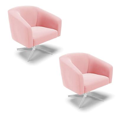 Kit 02 Poltronas Suede Rosa Bebê Base Cromada
