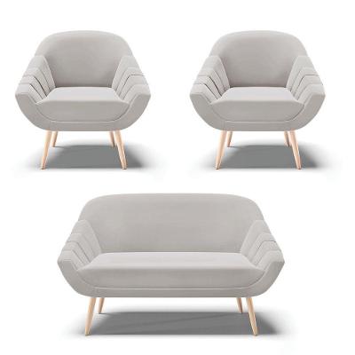 Kit 01 Namoradeira E 02 Poltronas Veludo Natural Cinza
