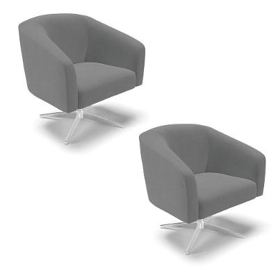 Kit 02 Poltronas Linho Base Cromada A26 Grafite