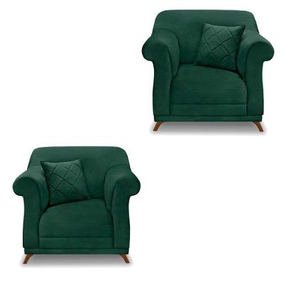 Kit 2 Poltronas Veludo Verde Floresta Pés Castanho