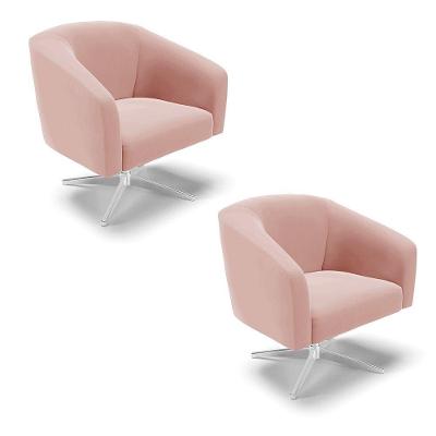Kit 02 Poltronas Giratória Stella Veludo Rosê Base Cromada