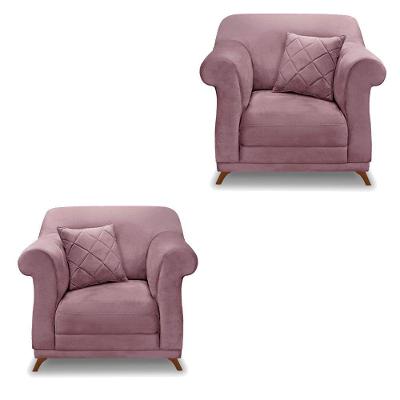 Kit 2 Poltronas Para Sala De Estar Veludo Pés Castanho Uva